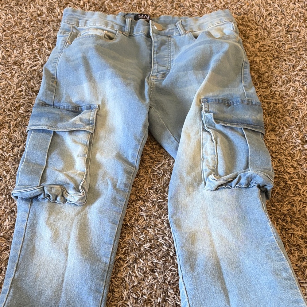 Boohoo Mens Sky Blue Cargo Pants
